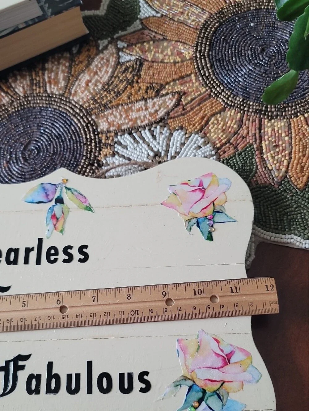 Fearless Flawless Fabulous Decorative Wall Plaque - Cream with Pastel Roses.